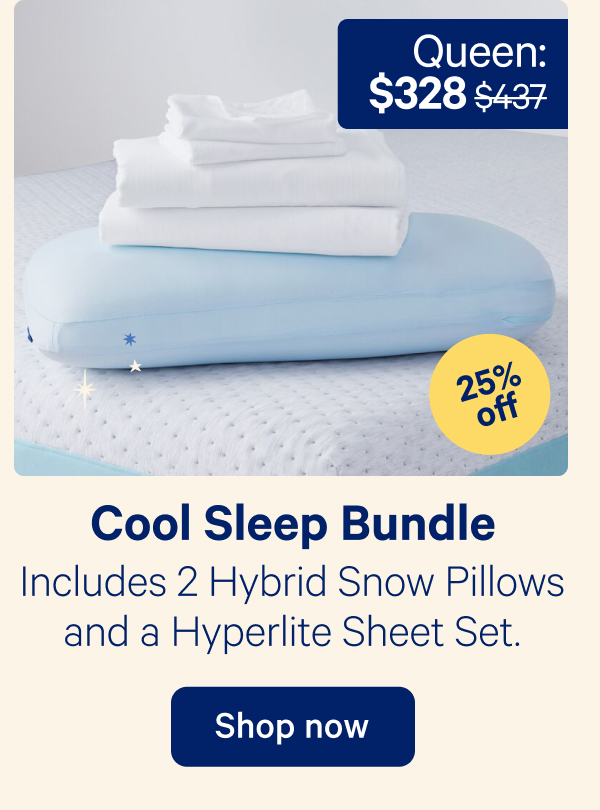 Cool Sleep Bundle; Includes 2 Hybrid Snow Pillows and a Hyperlite Sheet Set.