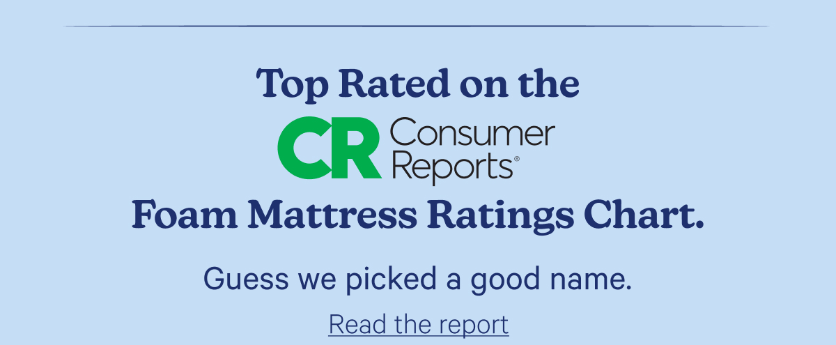 Top Rated on the Consumer Reports Foam Mattress Ratings Chart; Guess we picked a good name.