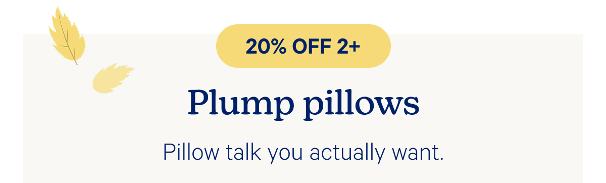 20% off 2+ plump pillows; pillow talk you actually want
