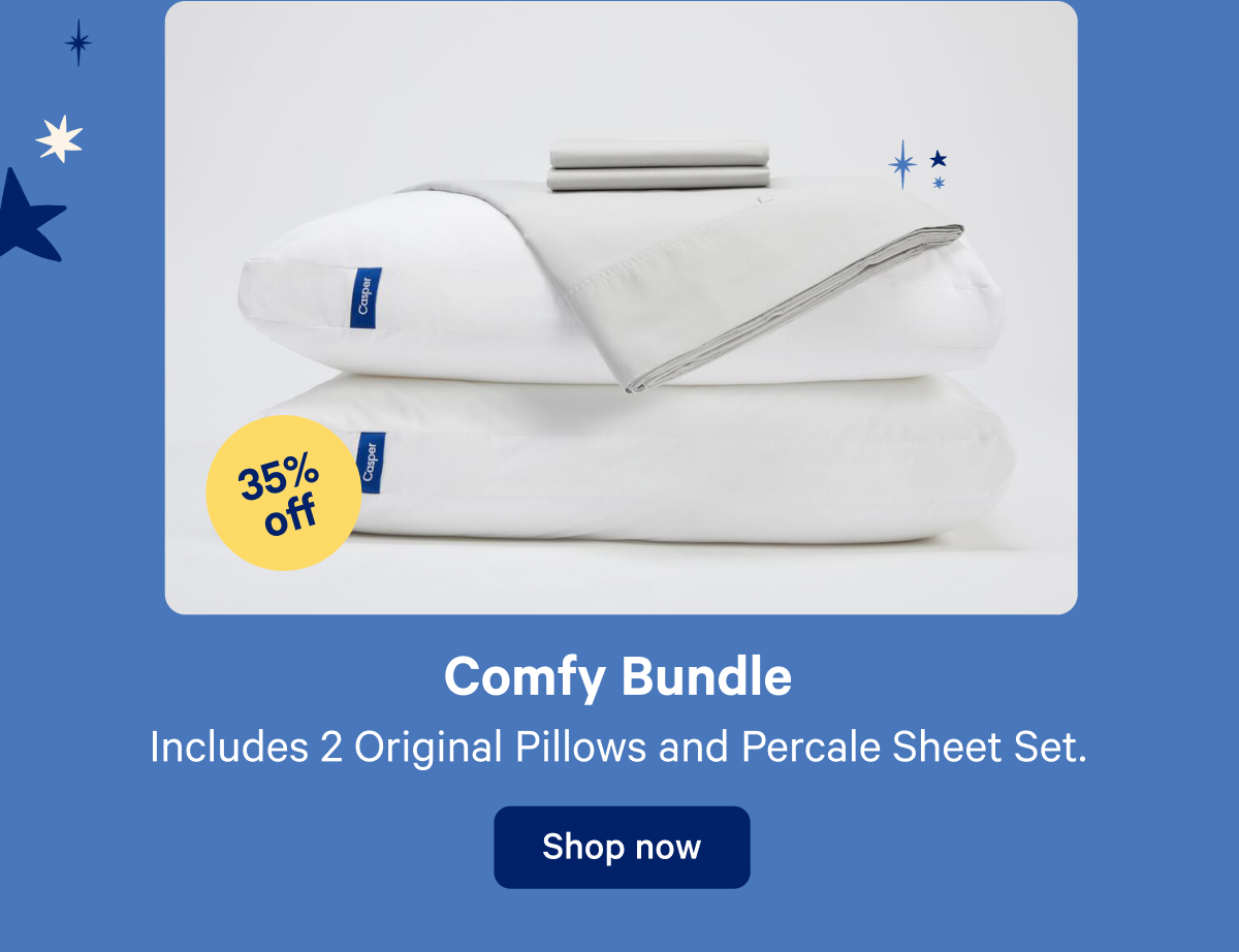 Comfy Bundle; Includes 2 original pillows and percale sheet set.