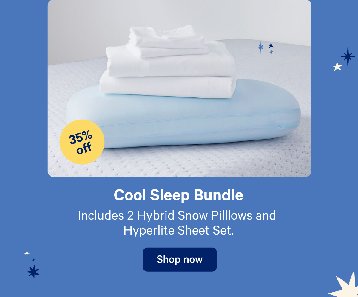 Cool Sleep Bundle; Includes 2 hybrid snow pillows and hyperlite sheet set.