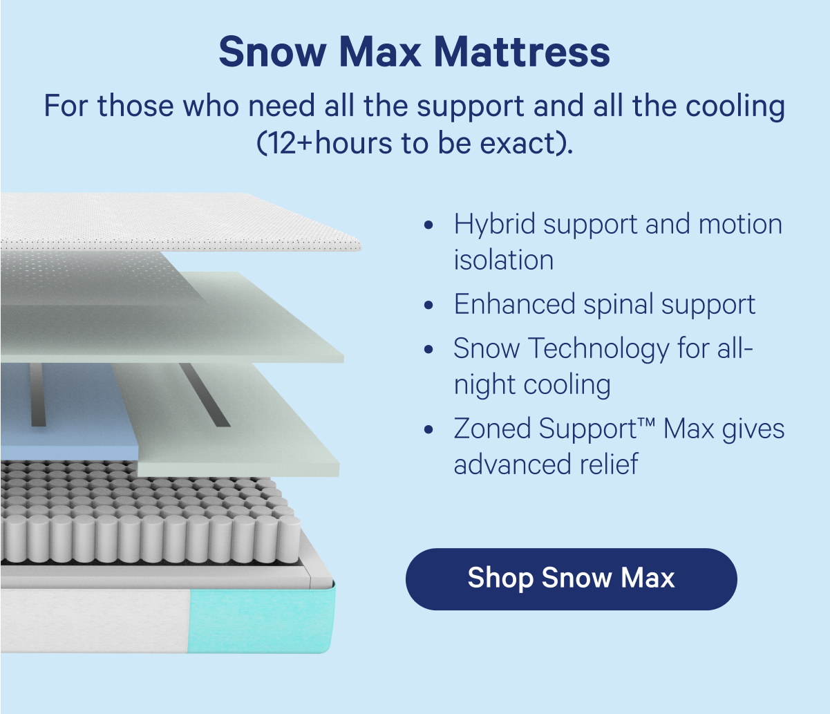 Snow Max Mattress. For those who need all the support and all the cooling. 