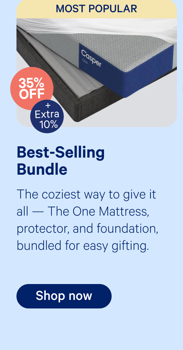 best-selling bundle; The coziest way to give it all — The One Mattress, protector, and foundation, bundled for easy gifting.