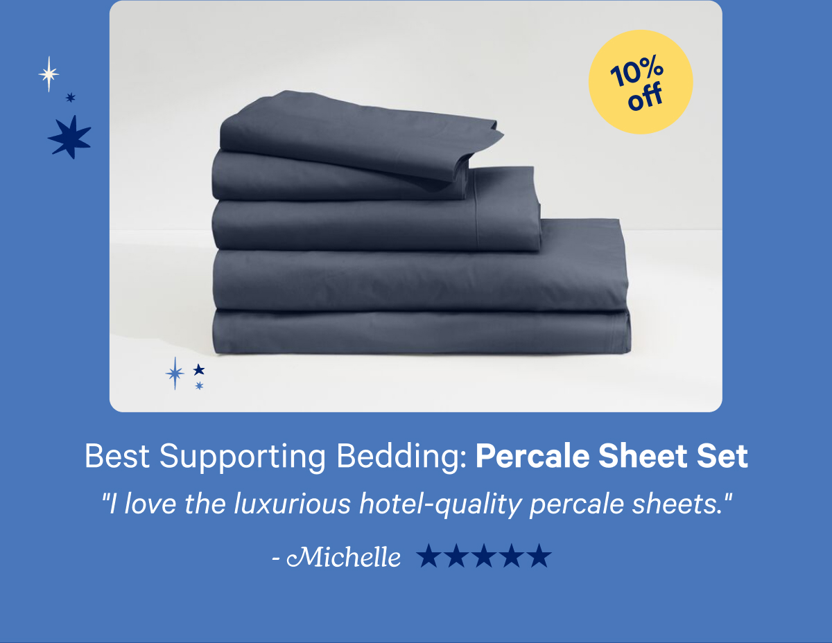 Best Supporting Bedding: Percale Sheet Set; ''I love the luxurious hotel-quality percale sheets.''