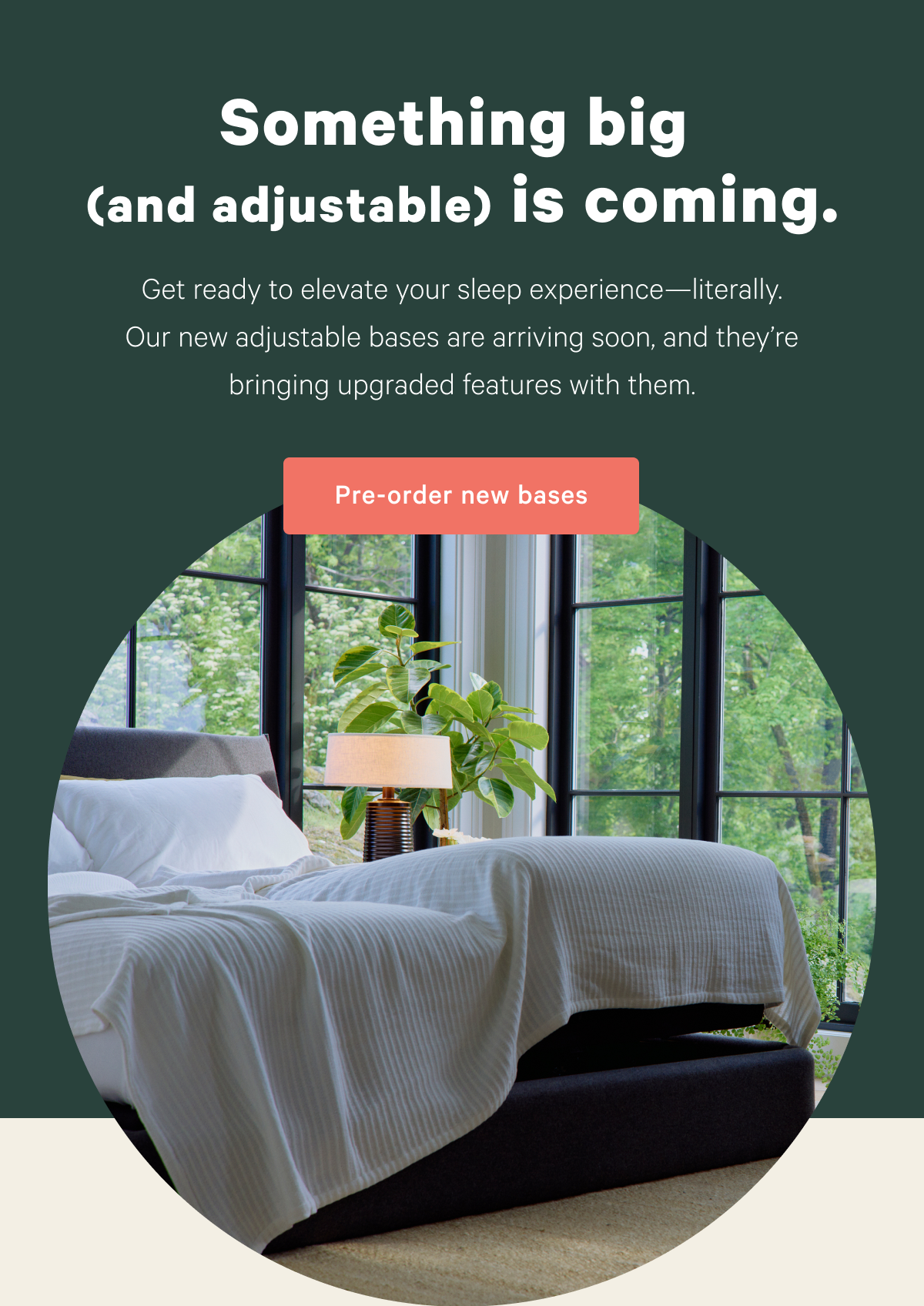 Something big (and adjustable) is coming. Get ready to elevate your sleep experience—literally. Our new adjustable bases are arriving soon, and they're bringing upgraded features with them.