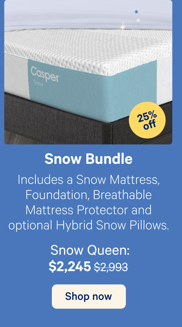 Snow Bundle; Includes a Snow Mattress, Foundation, Breathable Mattress Protector and optional Hybrid Snow pillows.