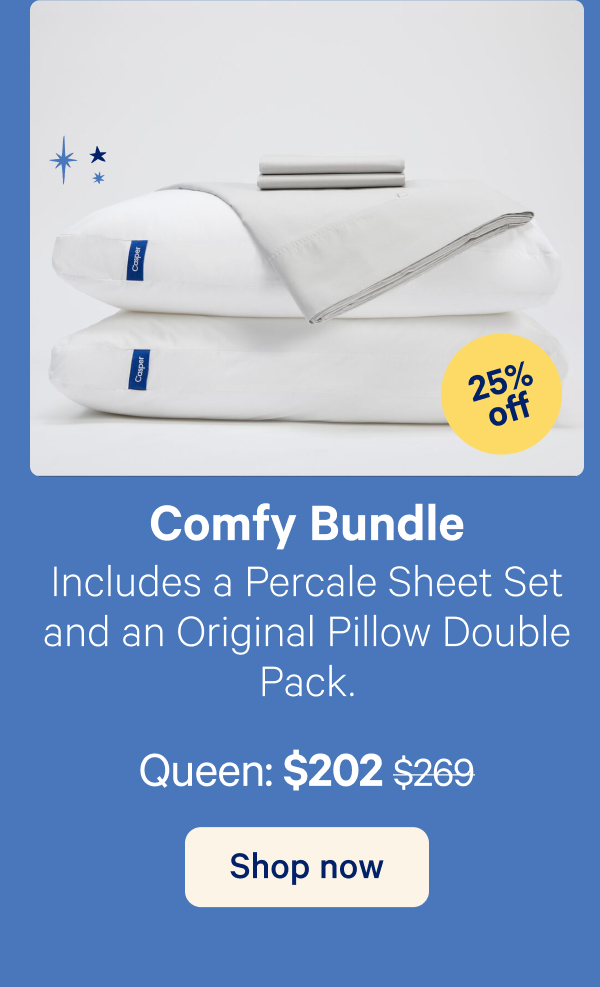 Comfy Bundle; Includes a Percale Sheet set and an Original Pillow double pack.