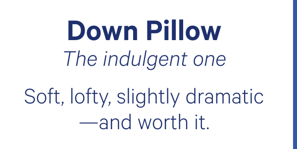 Down Pillow; The indulgent one; Soft, lofty, slightly dramatic—and worth it.