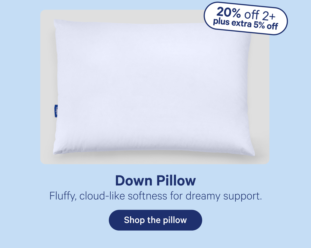 Down Pillow; Fluffy, cloud-like softness for dreamy support.