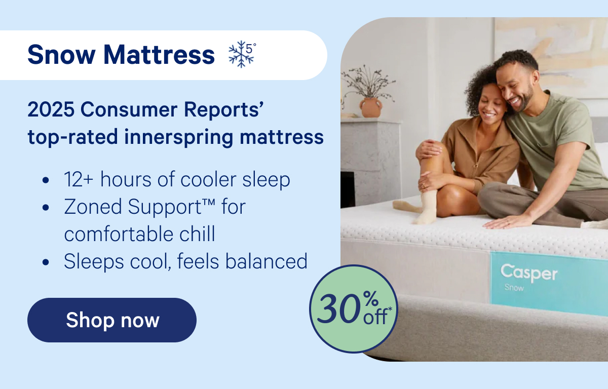 Snow Mattress; 2025 Consumer Reports' top-rated innerspring mattress; 12+ hours of cooler sleep, Zoned Support for comfortable chill, Sleeps cool, feels balanced