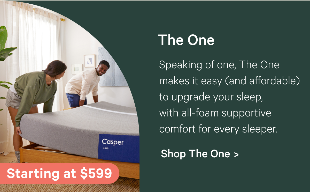 The One; Speaking of one, The One makes it easy (and affordable) to upgrade your sleep, with all-foam supportive comfort for every sleeper.