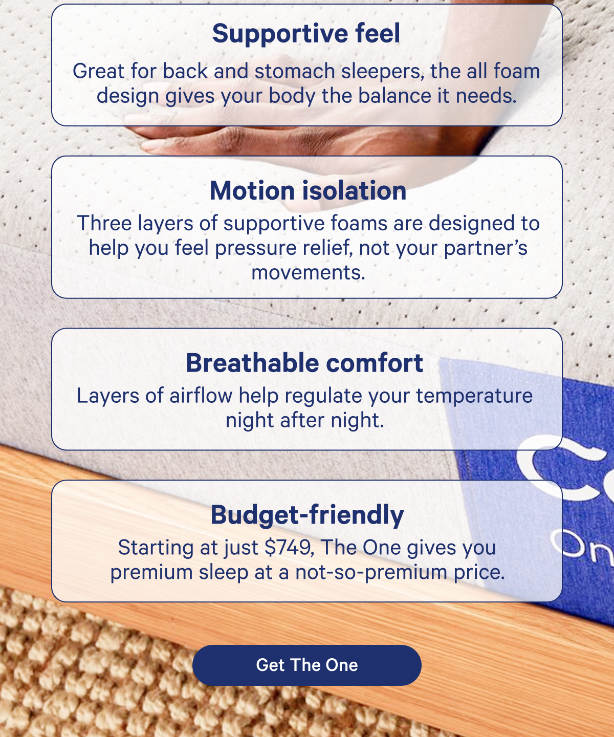 Supportive feel, Motion isolation, Breathable comfort, Budget-friendly