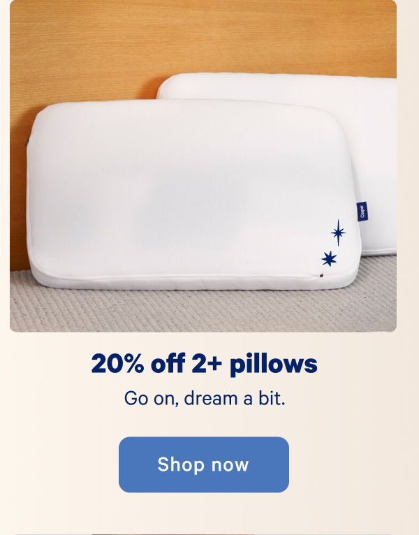 20% off 2+ pillows; Go on, dream a bit.