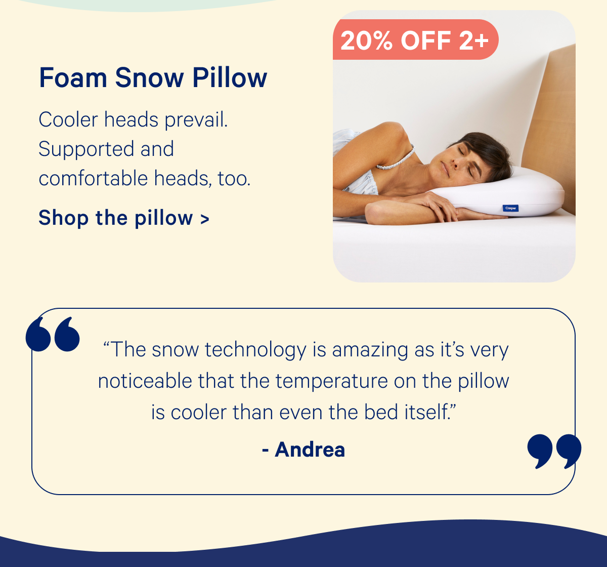 Foam Snow Pillow; Cooler heads prevail. Supported and comfortable heads, too.