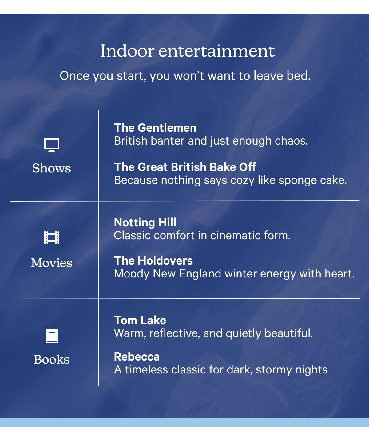 Indoor entertainment: Once you start, you won't want to leave bed.