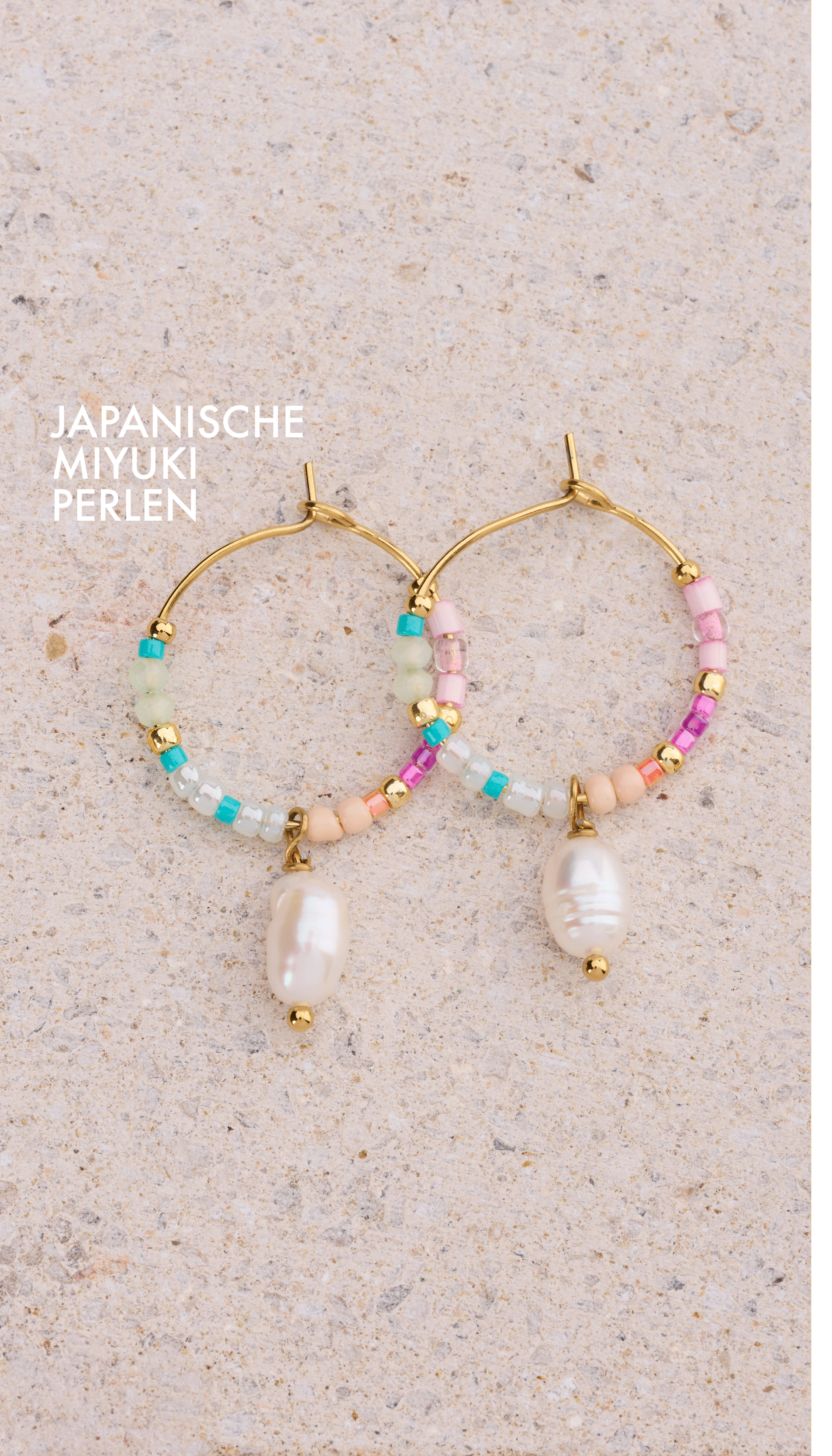 Botanical Creolen mit mehrfarbigen Perlen und Süßwasserperlen