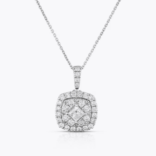 Platinum 1ct Diamond Cushion Shape Cluster Pendant
