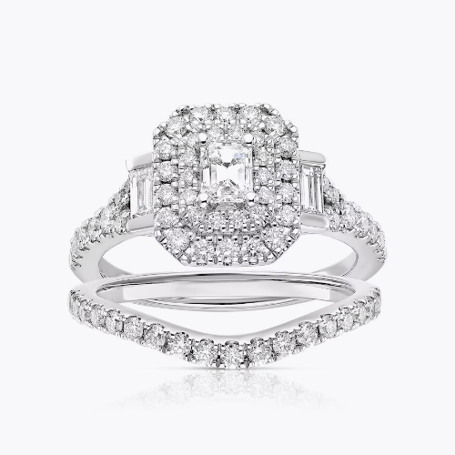 Vera Wang Platinum 1.18ct Diamond Emerald Shape Halo Bridal Set