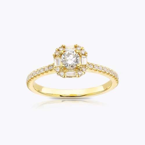 18ct Yellow Gold 0.50ct Diamond Cushion Shape Halo Ring