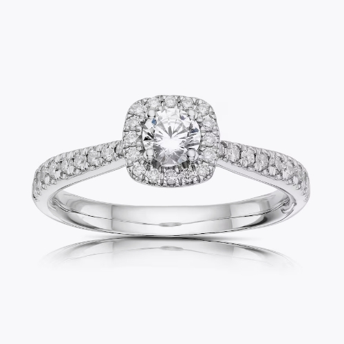 Origin Platinum 0.50ct Total Diamond Cushion Halo Ring