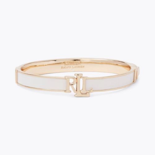 Lauren Ralph Lauren Gold Tone White Enamel Logo Bangle