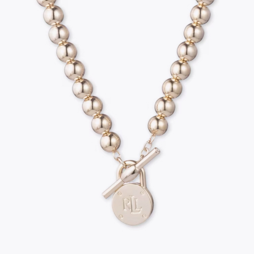 Lauren Ralph Lauren Signature Gold Tone Beaded Logo Padlock Necklace