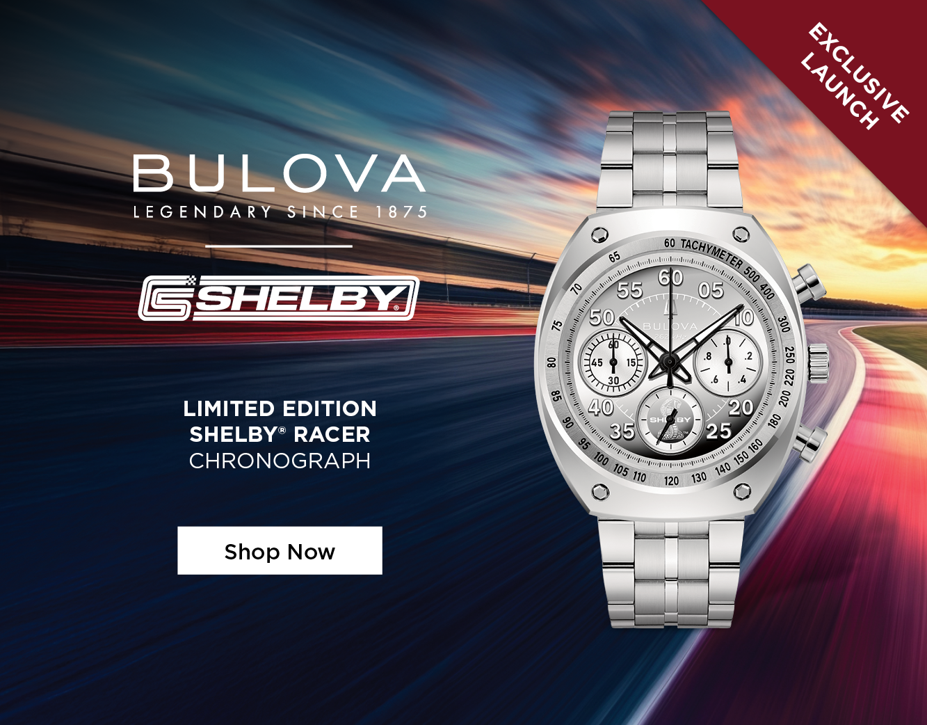 Bulova Men's Shelby Racer Silver Tone Dial & Split Finish Stainless Steel Limited Edition Watch