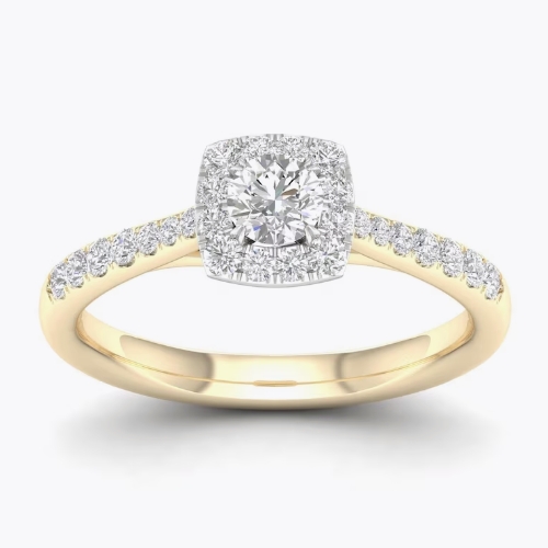 18ct Yellow Gold & Platinum 0.50ct Total Diamond Halo Ring