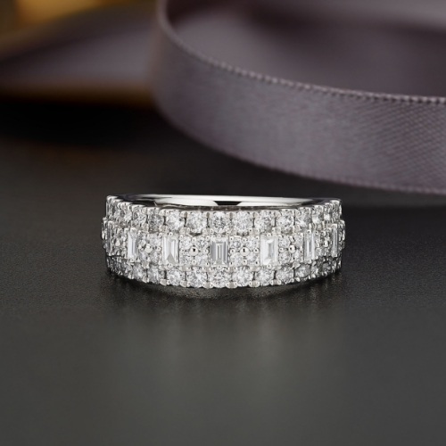Platinum 1ct Diamond Round & Baguette Cut Eternity Ring