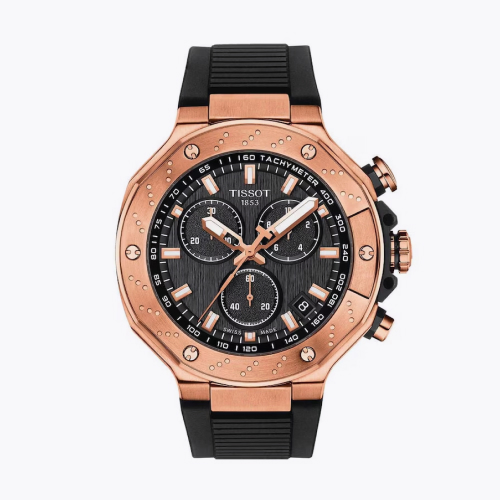 Tissot T-Race Men's Rose Gold Tone & Black Rubber Strap Watch