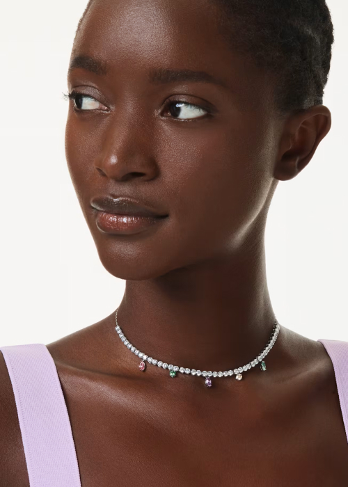 Swarovski x Ariana Grande Silver Tone & Mixed Colour Crystal Adjustable Tennis Necklace