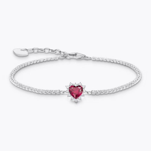 Thomas Sabo Heart Sterling Silver Lab Grown Ruby & Zirconia Tennis Bracelet