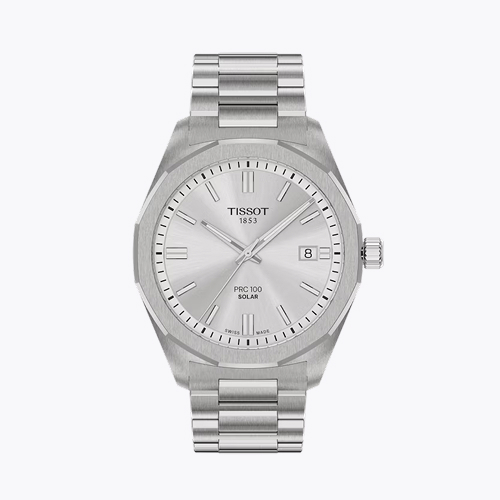 Tissot PRC100 39mm Solar Silver Dial & Stainless Steel Watch