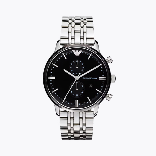 Emporio Armani Men's Chronograph Black Dial & Stainless Steel Watch