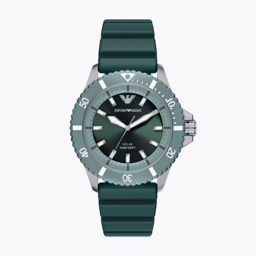 Emporio Armani Men's World Explorer Solar-Powered Green Silicone Strap Watch