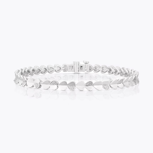 Sterling Silver 0.15ct Diamond Half Set Heart Bracelet