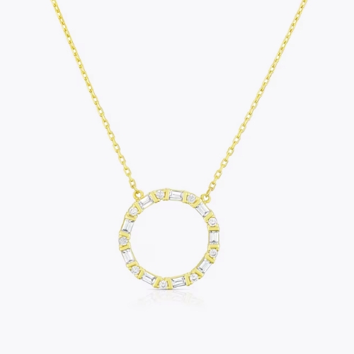 9ct Yellow Gold Round & Baguette Cubic Zirconia Open Circle Necklace