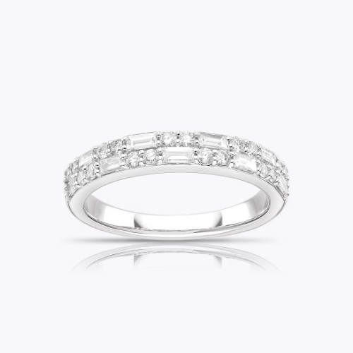 Platinum 0.50ct Diamond Round & Baguette Cut Double Row Eternity Ring