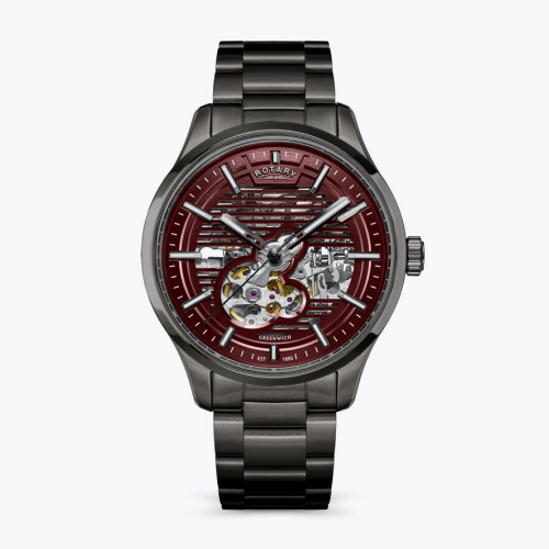 Rotary Greenwich GT1 42mm Red Skeleton Dial Gunmetal Tone Automatic Watch