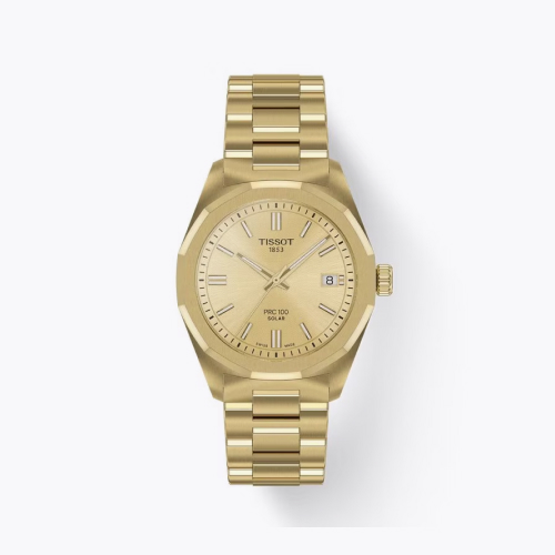 Tissot PRC 100 Solar 34mm Women's Yellow PVD Bracelet Watch