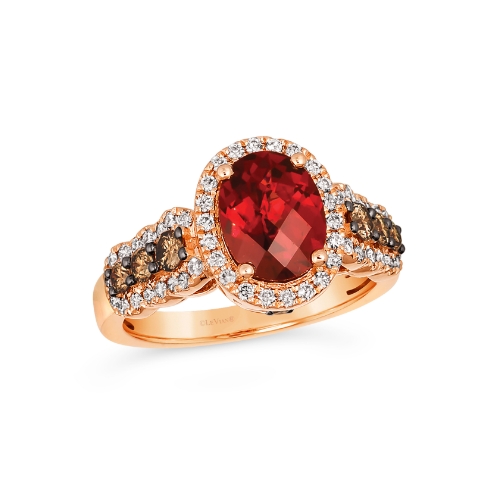14ct Rose Gold Garnet 0.69ct Diamond Ring