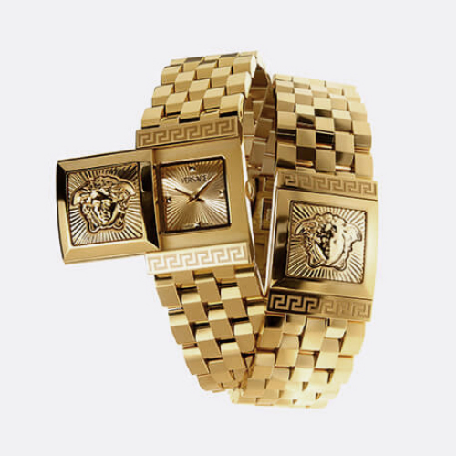 Versace 25mm Reveal Hidden Dial Gold Tone Bracelet Watch