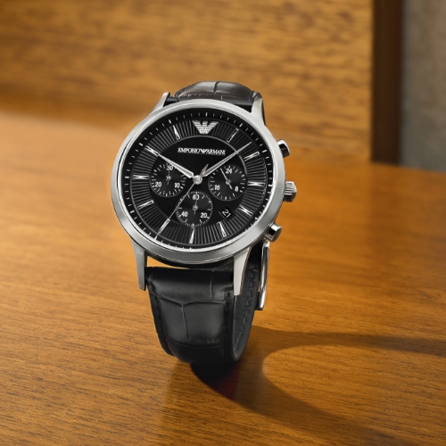 Emporio Armani Archetipo Men's 43mm Three-Hand Black Leather Strap Watch