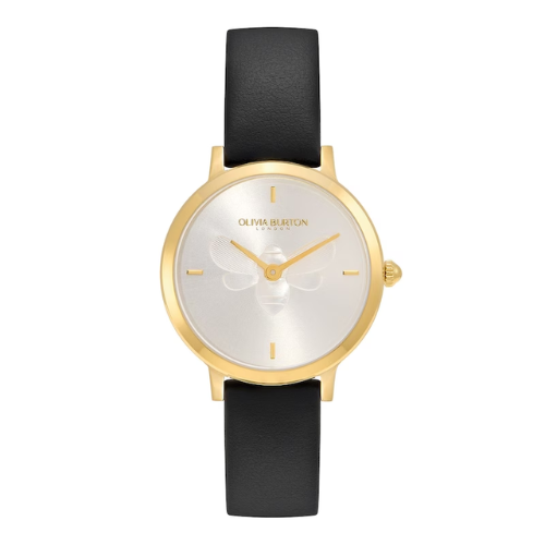 Olivia Burton Bee Ultra Slim Ladies' Black Leather Strap Watch