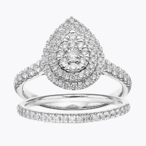 Engagement Ring 18ct White Gold Pear Shape Halo Cluster 0.75ct Diamond Ring