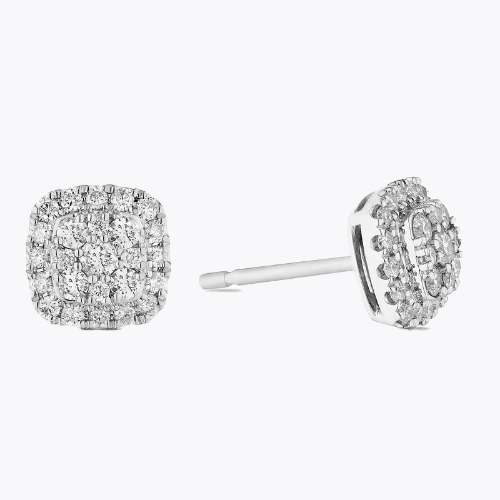 Platinum 0.50ct Diamond Total Cushion Cluster Stud Earrings