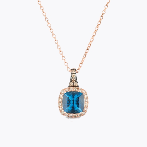 Le Vian 14ct Rose Gold Blue Topaz & 0.29ct Diamond Pendant Necklace