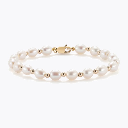 9ct Yellow Gold 7 Cultured Freshwater Pearl 5.5-6mm Bead Bracelet