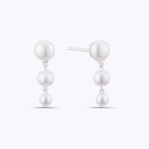 Sterling Silver Cultured Freshwater Pearl Graduated Drop Earrings
