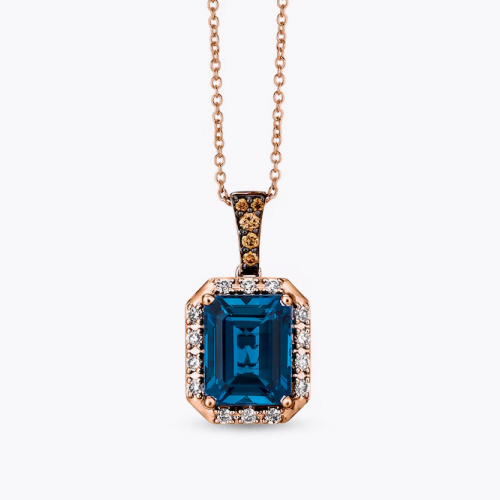 Le Vian 14ct Rose Gold Blue Topaz 0.23ct Diamond Pendant